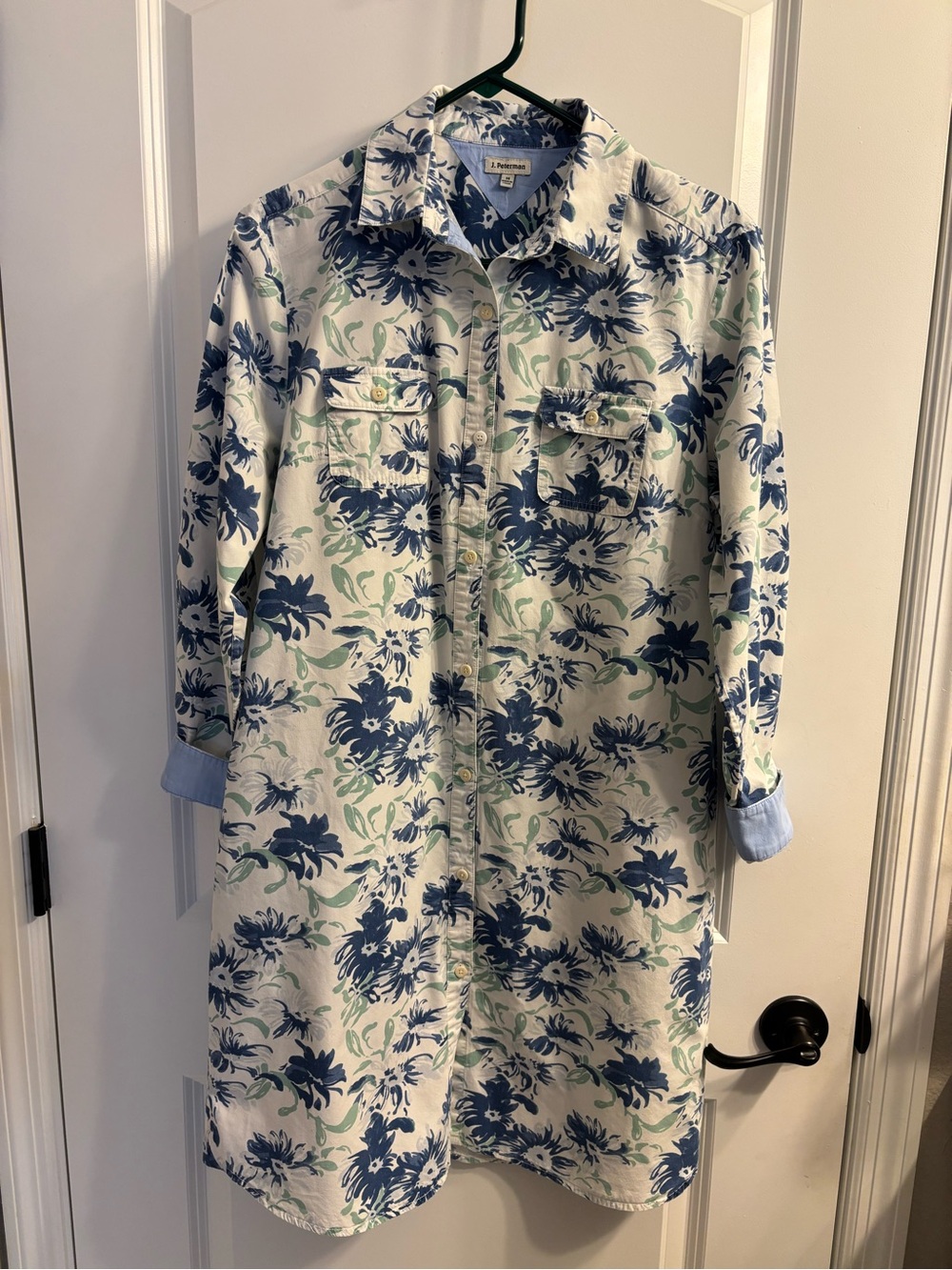 J. Peterman Blue & Mint Floral Shirt Dress
